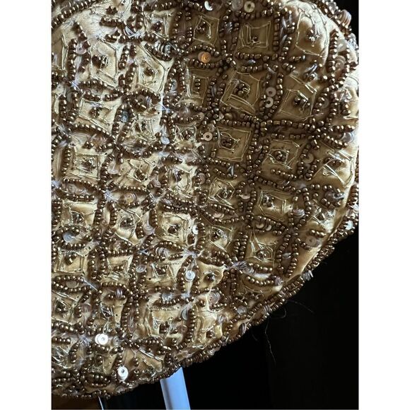 Gold satin beaded evening bag cross body purse - Picture 9 of 9